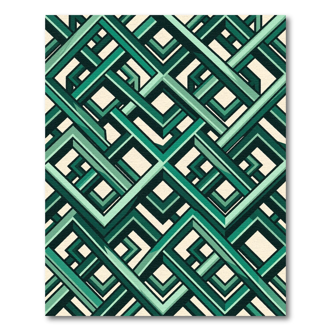 Emerald Geometric Interlocking Lattice Rug