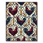 Rustic Farmhouse Rooster Fence Wheat Rug
