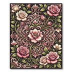 Elegant Blush Rose Floral Scrollwork Rug