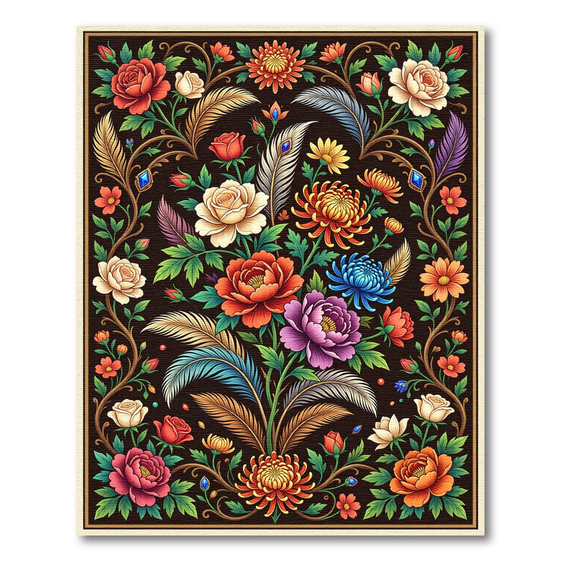 Vibrant Floral Feather Arrangement Rug