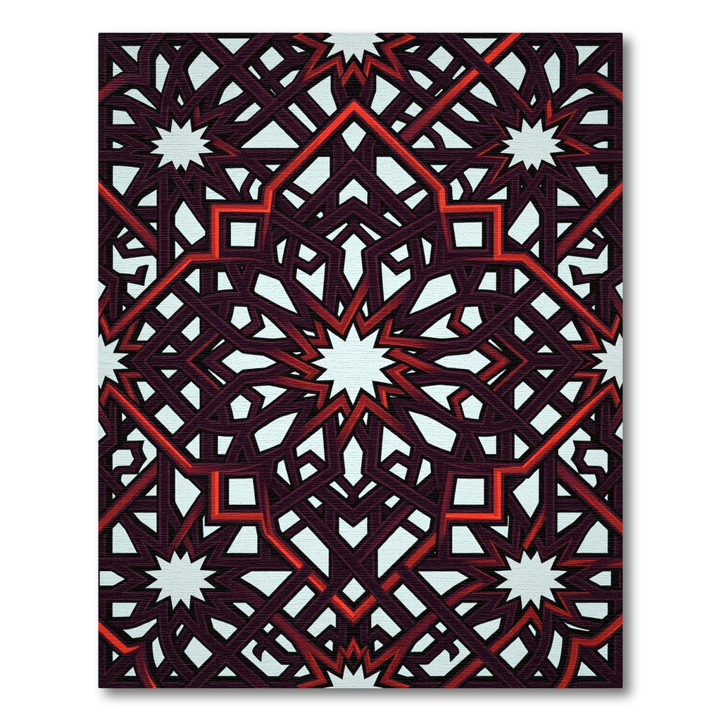 Crimson Geometric Star Intertwined Lattice Rug