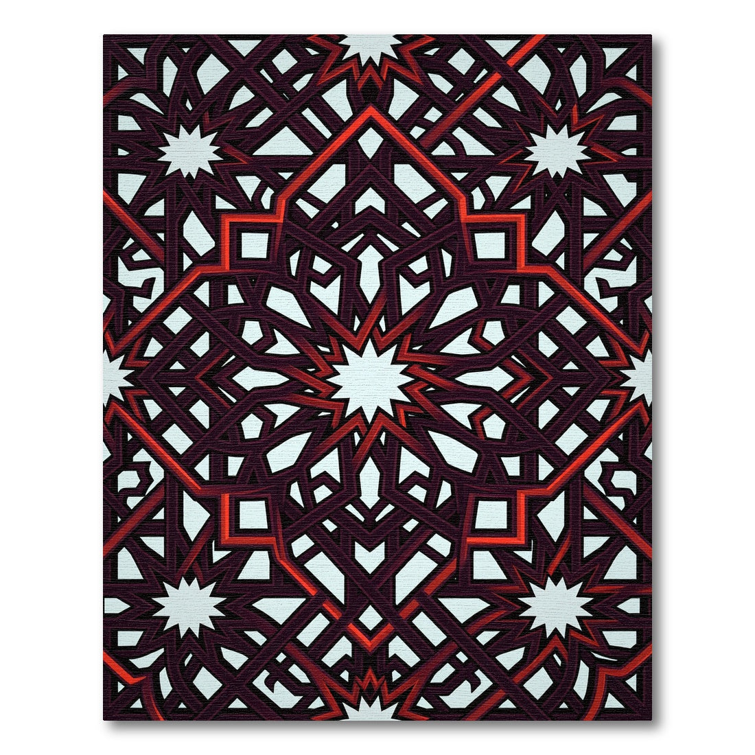Crimson Geometric Star Intertwined Lattice Rug