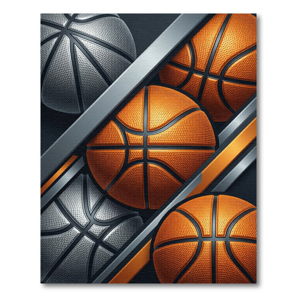 Dynamic Orange and Silver Basketball Spheres Rug