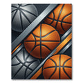 Dynamic Orange and Silver Basketball Spheres Rug