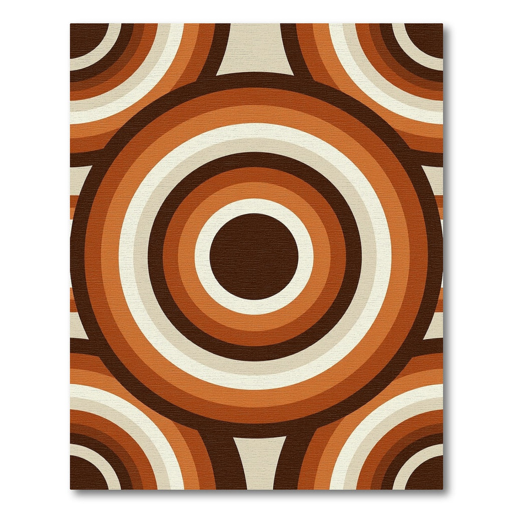 Retro Burnt Orange Concentric Circle Art Rug