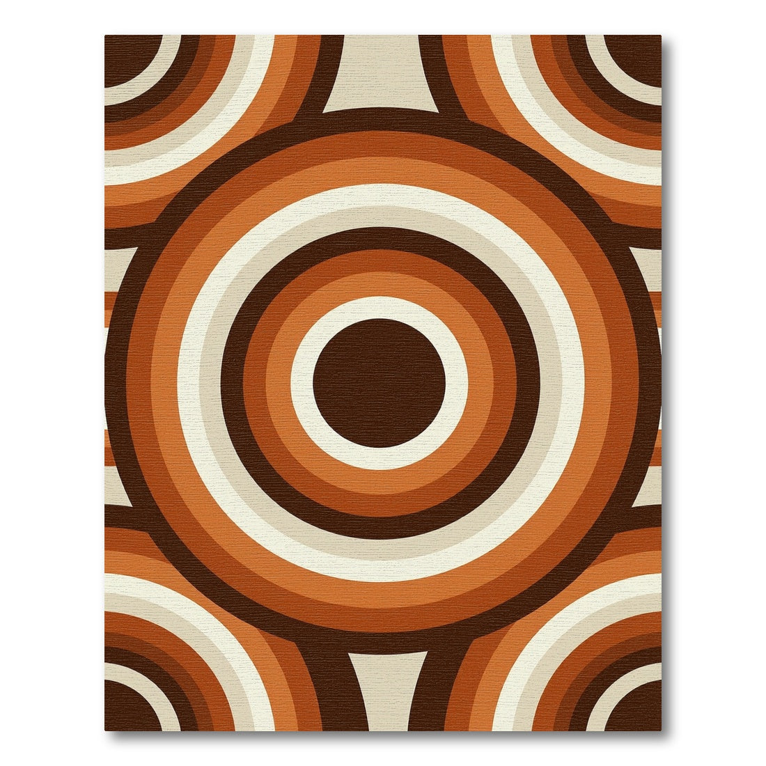 Retro Burnt Orange Concentric Circle Art Rug