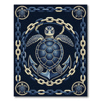 Nautical Navy Turtle and Anchor Illustration Rug
