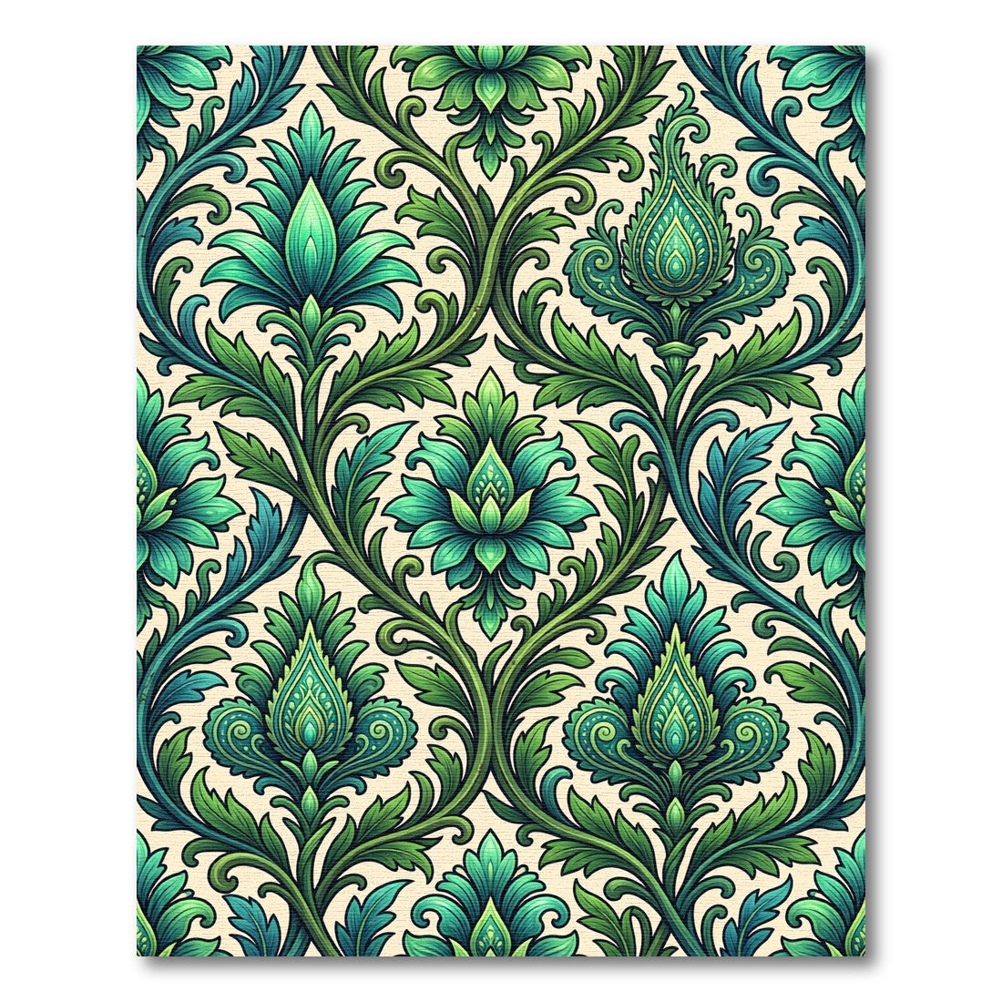 Emerald Green Floral Damask Rug