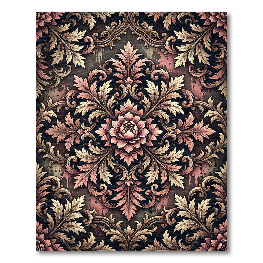 Victorian Pink Floral Scroll Medallion Rug