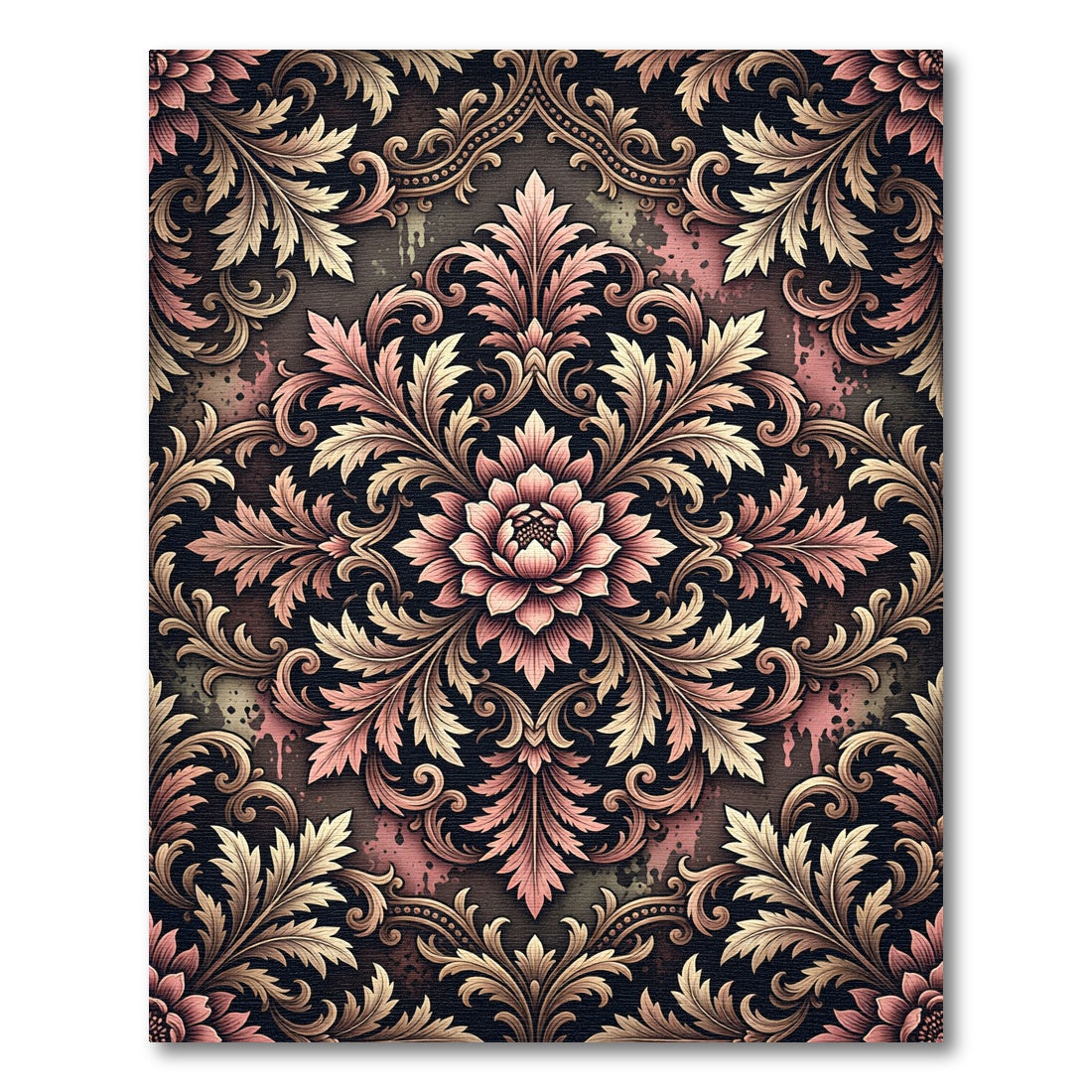 Victorian Pink Floral Scroll Medallion Rug