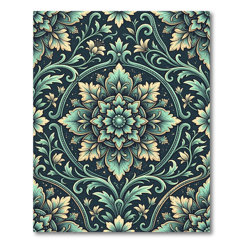 Sage Teal Elaborate Ornate Medallion Rug