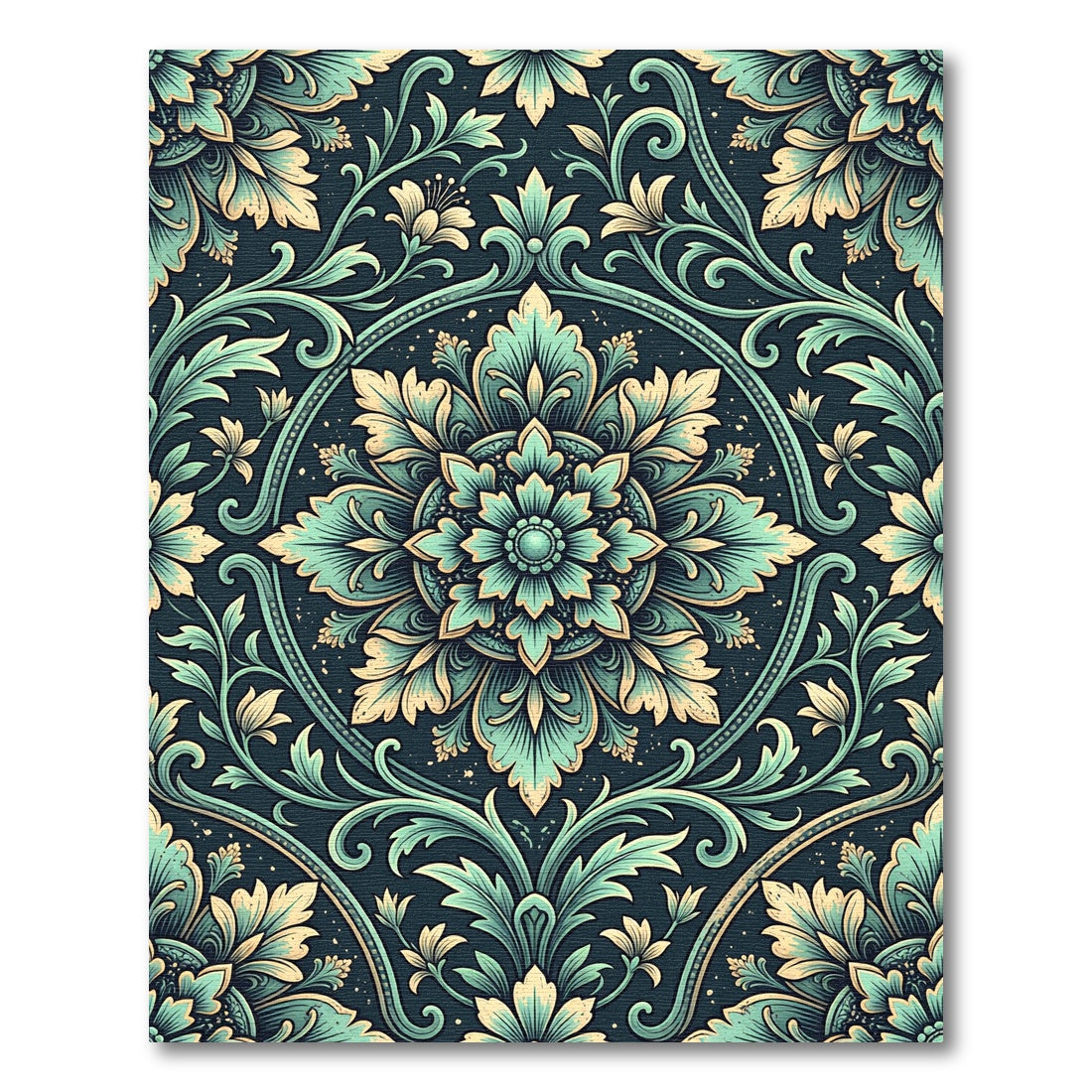 Sage Teal Elaborate Ornate Medallion Rug