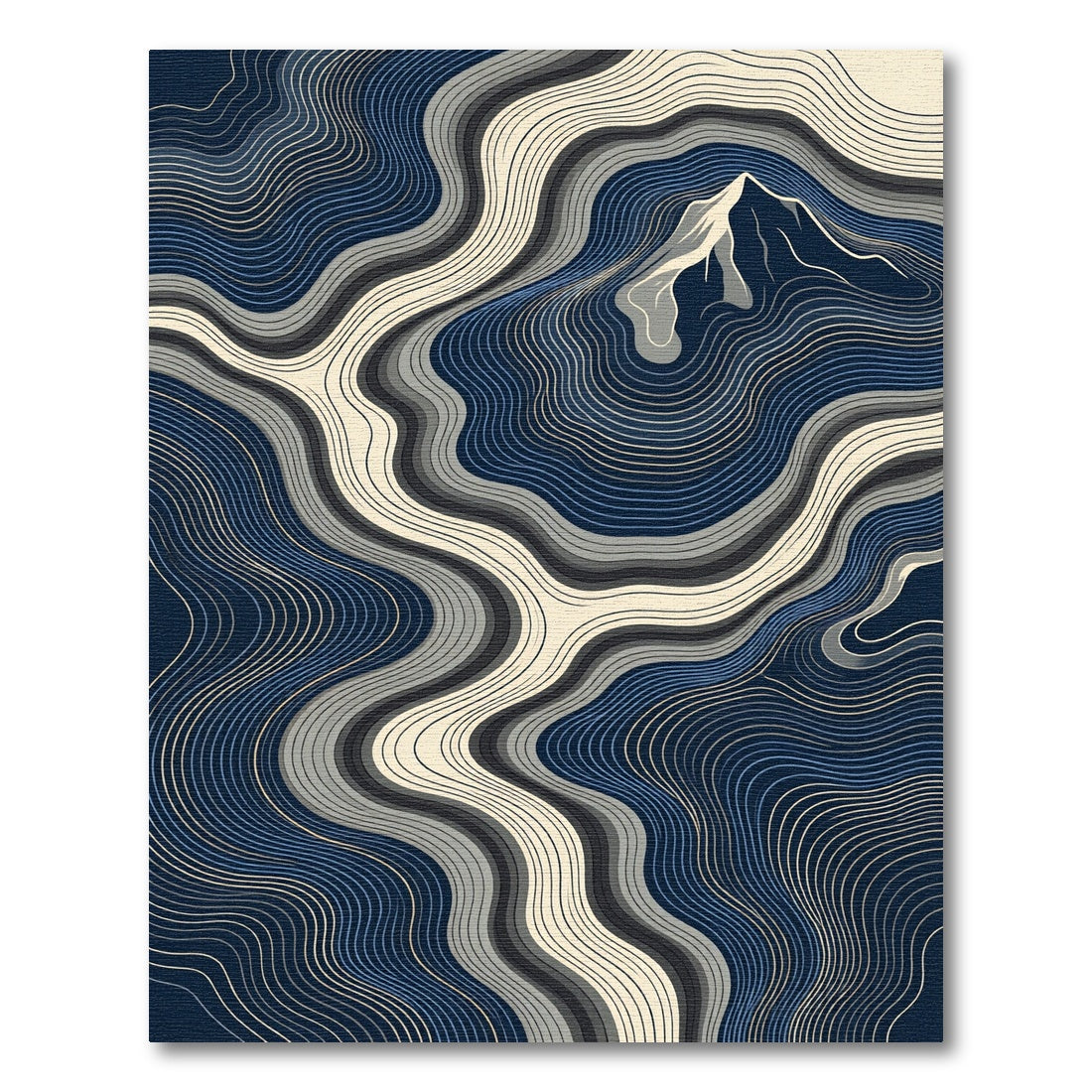 Abstract Navy Mountain Topographic Art Rug
