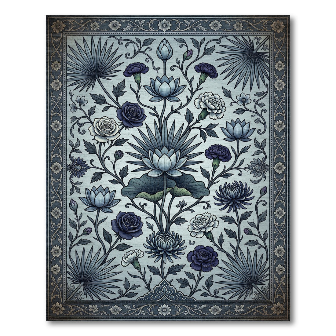 Elegant Blue Lotus Botanical Garden Rug