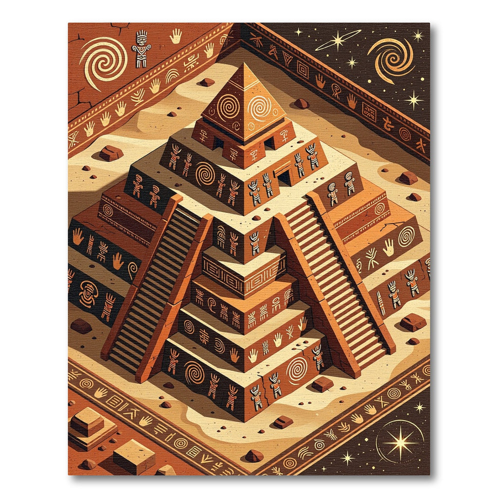 Ancient Terracotta Mayan Step Pyramid Rug