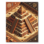 Ancient Terracotta Mayan Step Pyramid Rug