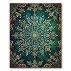Elegant Teal Gold Floral Mandala Rug