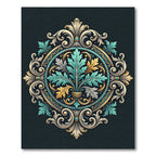 Ornate Teal Gold Acanthus Medallion Rug