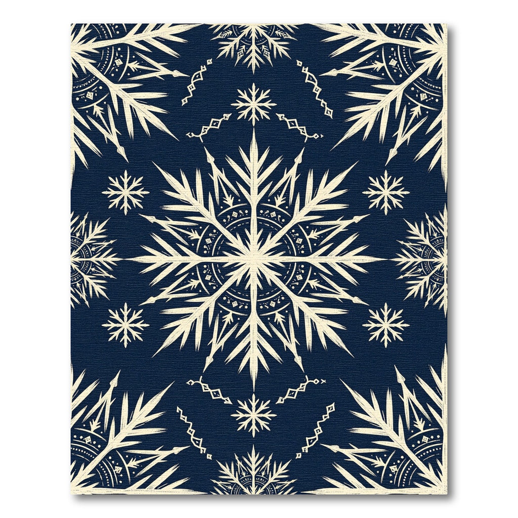 Navy and Cream Winter Snowflake Medallion Rug