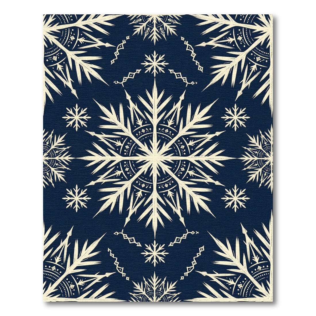 Navy and Cream Winter Snowflake Medallion Rug