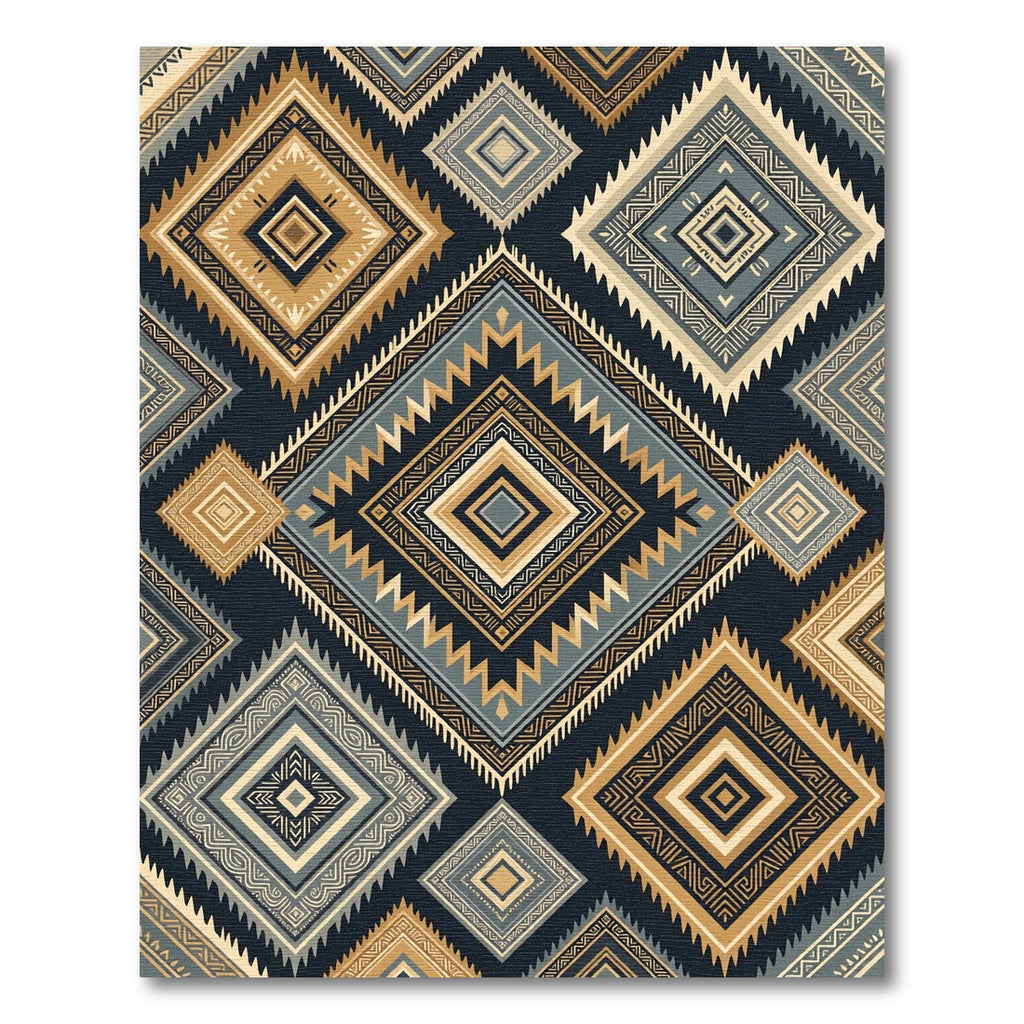 Geometric Teal Gold Diamond Pattern Rug