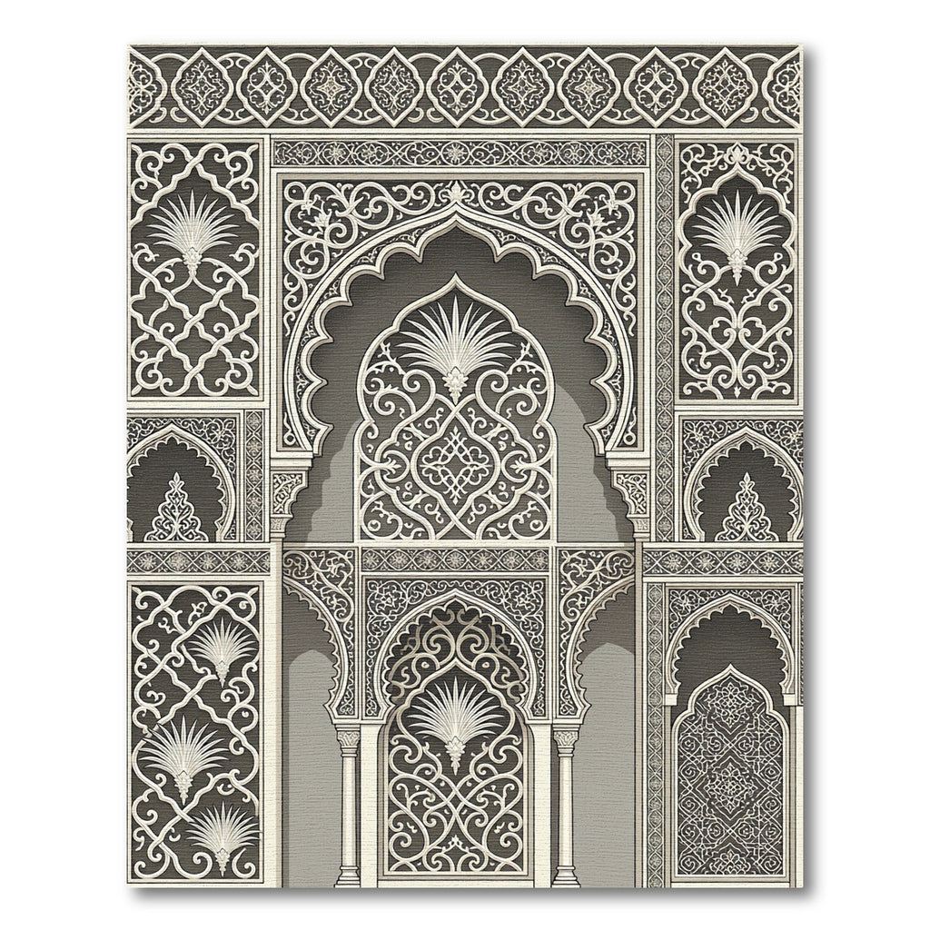 Intricate Gilded Arabesque Arch Scrollwork Rug