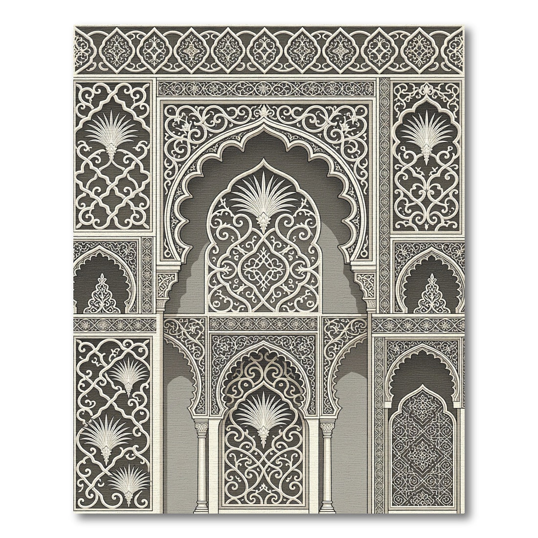 Intricate Gilded Arabesque Arch Scrollwork Rug