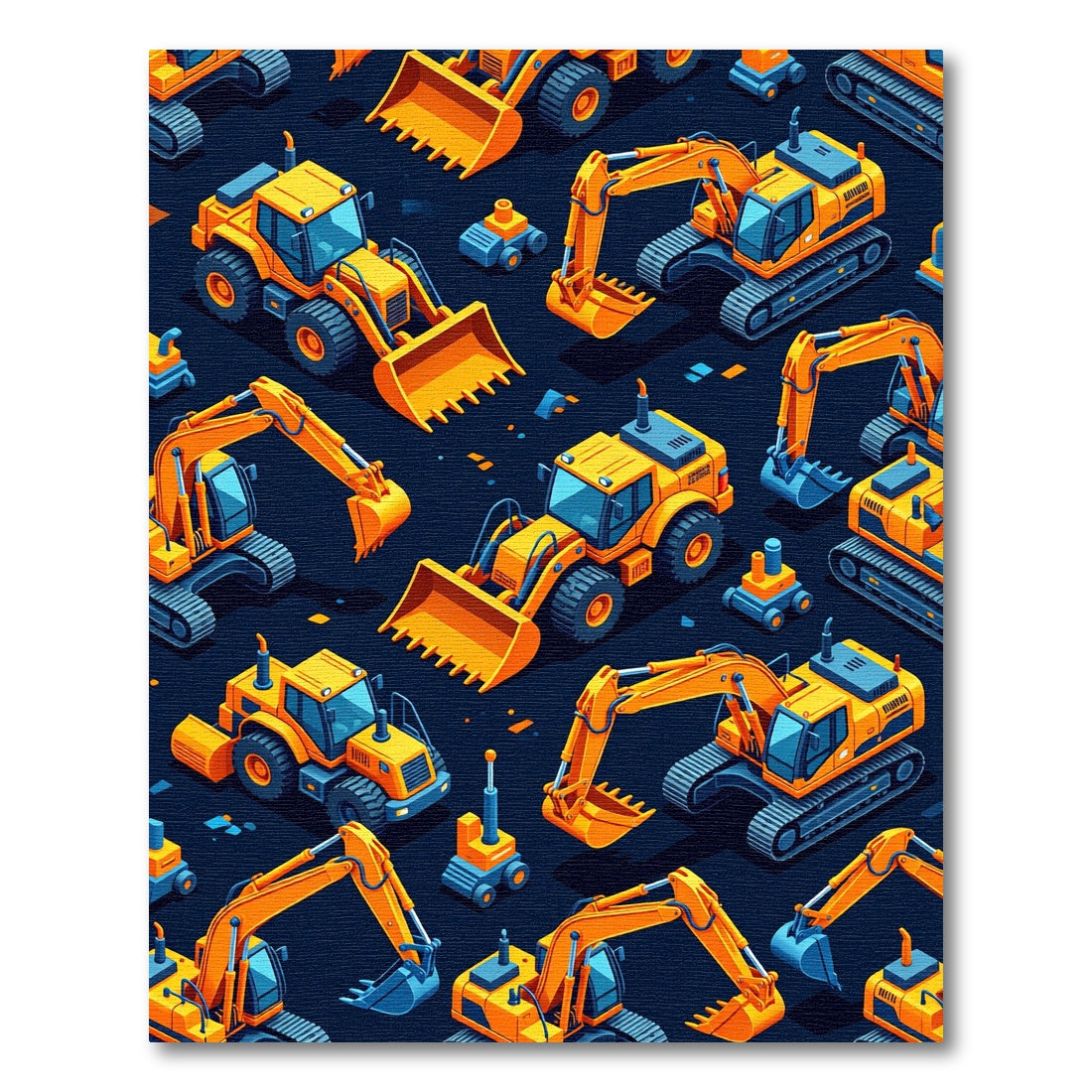 Yellow Construction Vehicle Isometric Graphic Rug