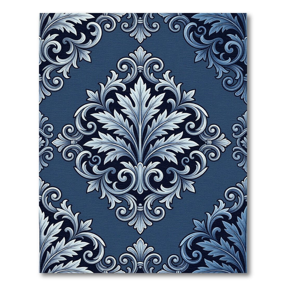 Elegant Navy Blue Acanthus Scroll Rug