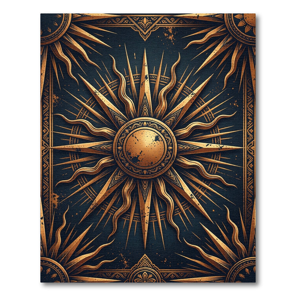 Celestial Gold Sunburst Navy Crest Rug