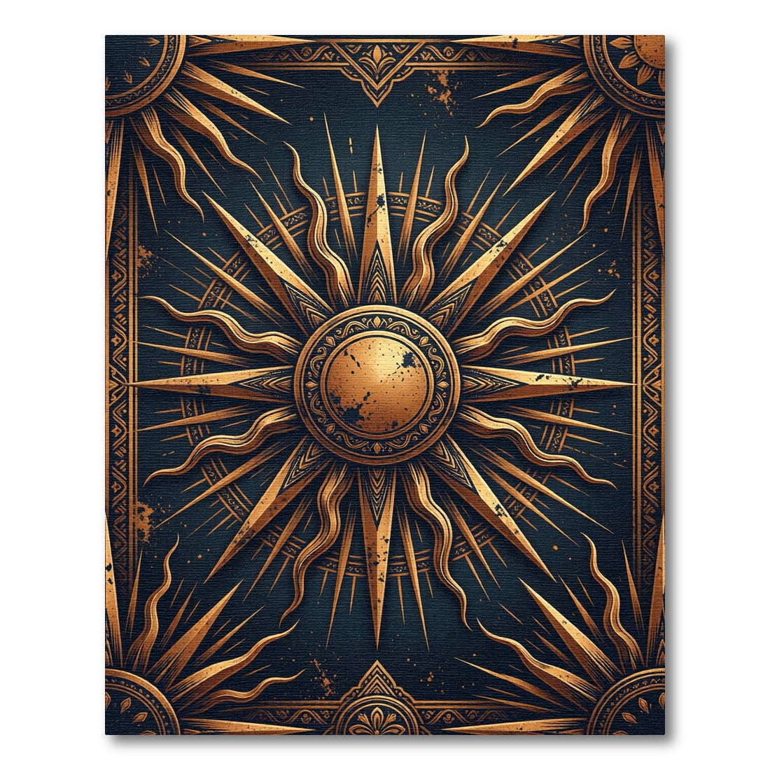 Celestial Gold Sunburst Navy Crest Rug
