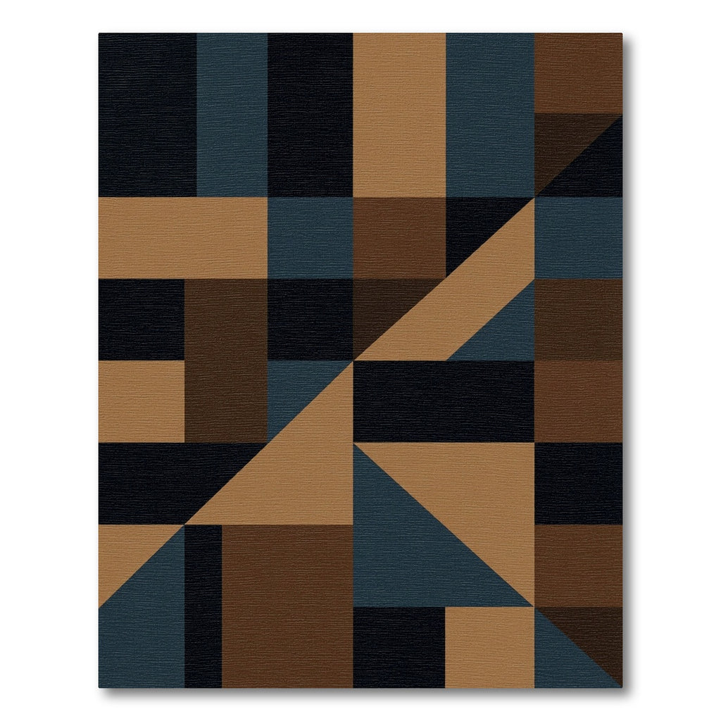 Abstract Geometric Navy and Ochre Block Rug