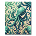 Teal Octopus with Marine Kelp Art Rug
