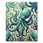 Teal Octopus with Marine Kelp Art Rug