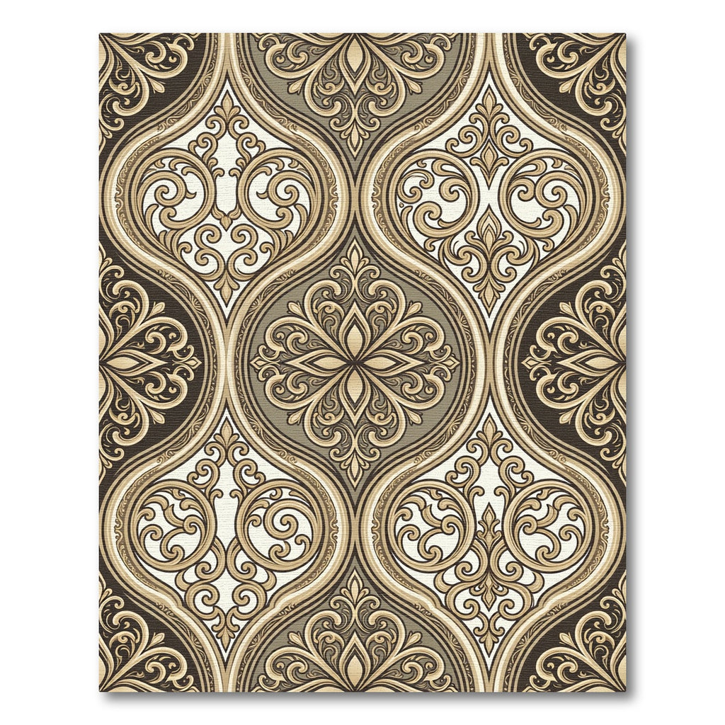 Elegant Gold Damask Scroll Ornament Rug