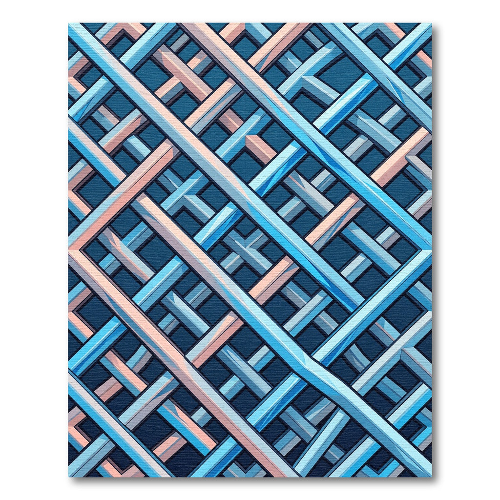 Modern Geometric Blue Pink Interwoven Grid Rug