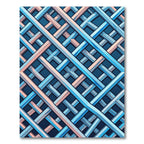 Modern Geometric Blue Pink Interwoven Grid Rug