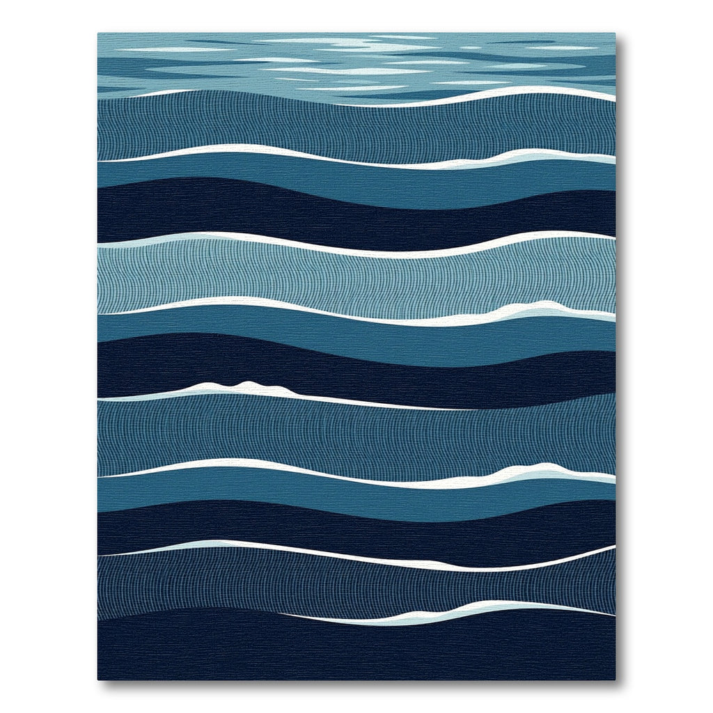 Abstract Deep Blue Layered Ocean Waves Rug