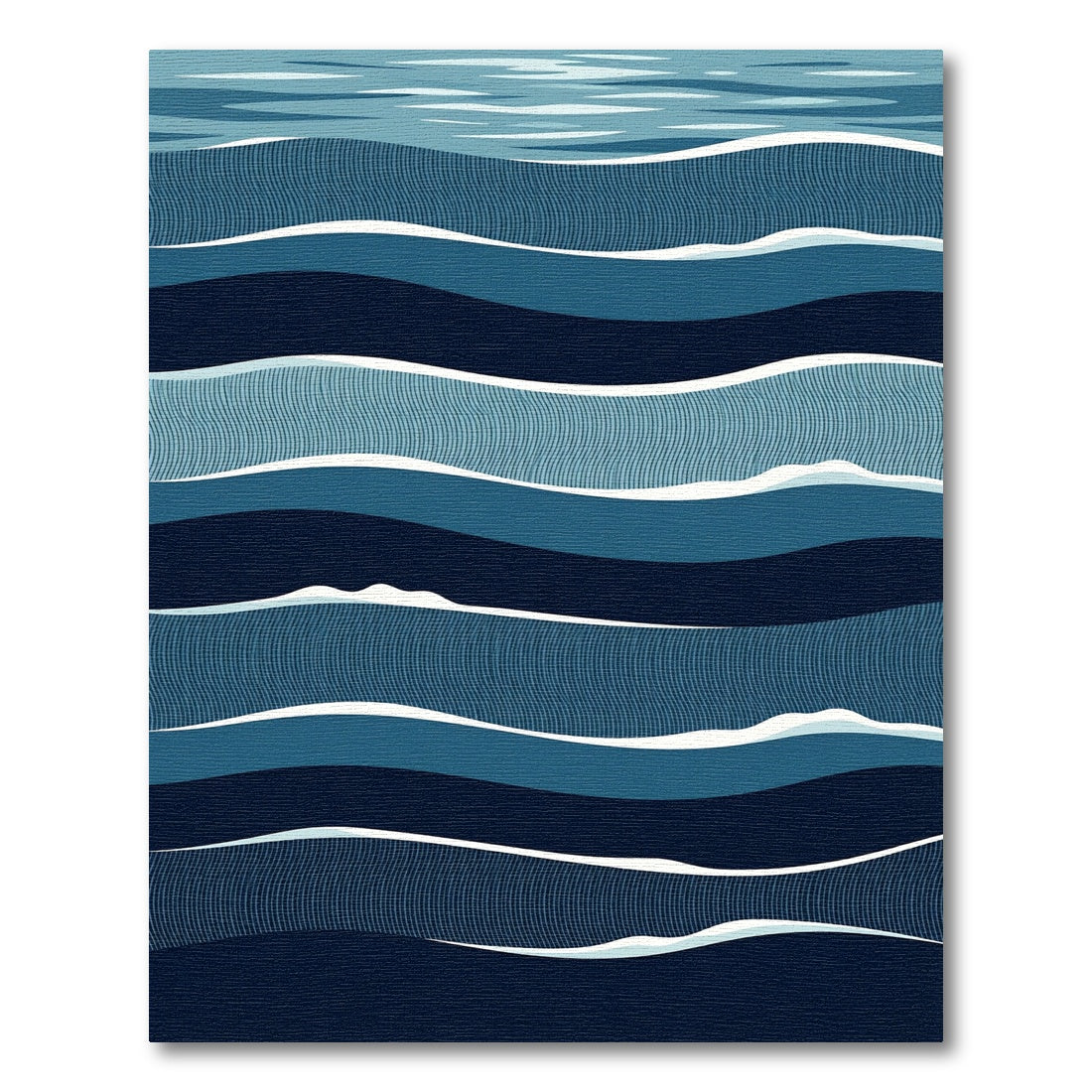Abstract Deep Blue Layered Ocean Waves Rug