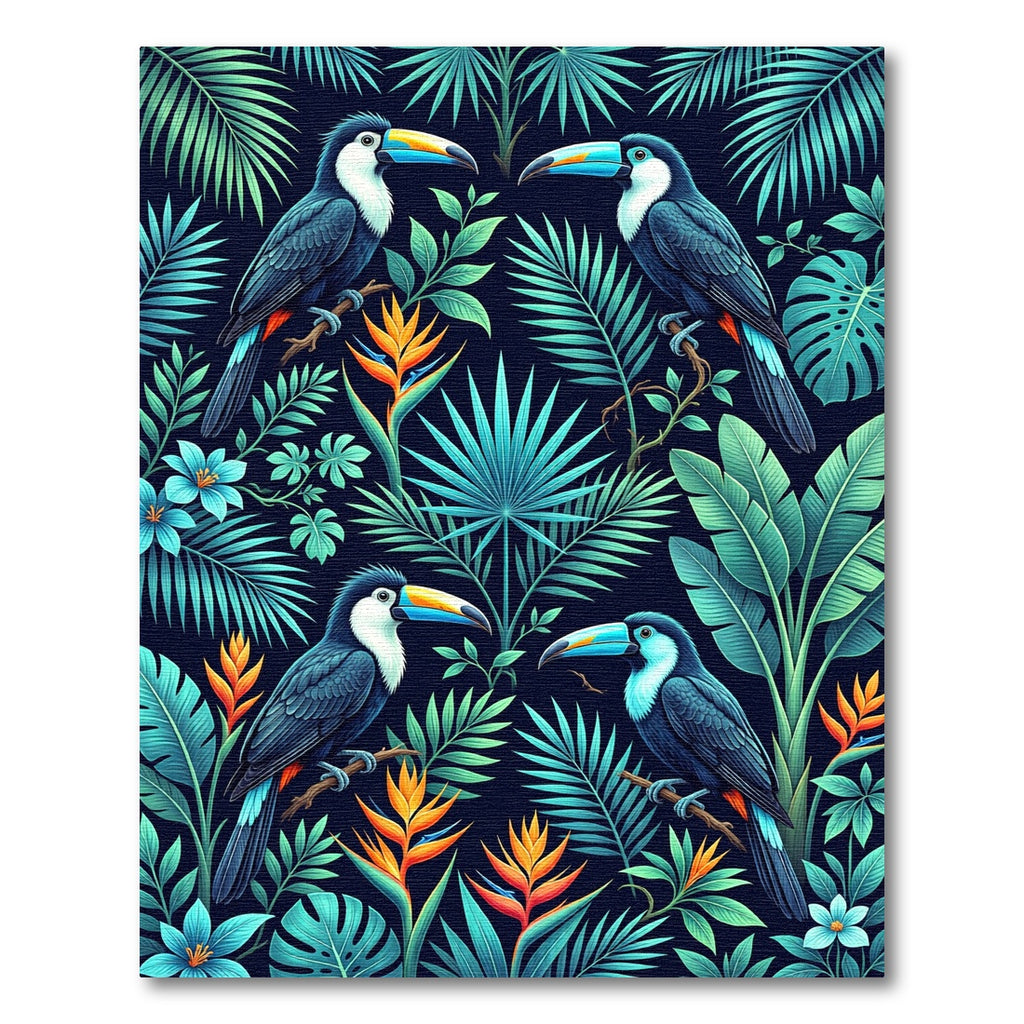 Lush Tropical Toucan Jungle Foliage Rug