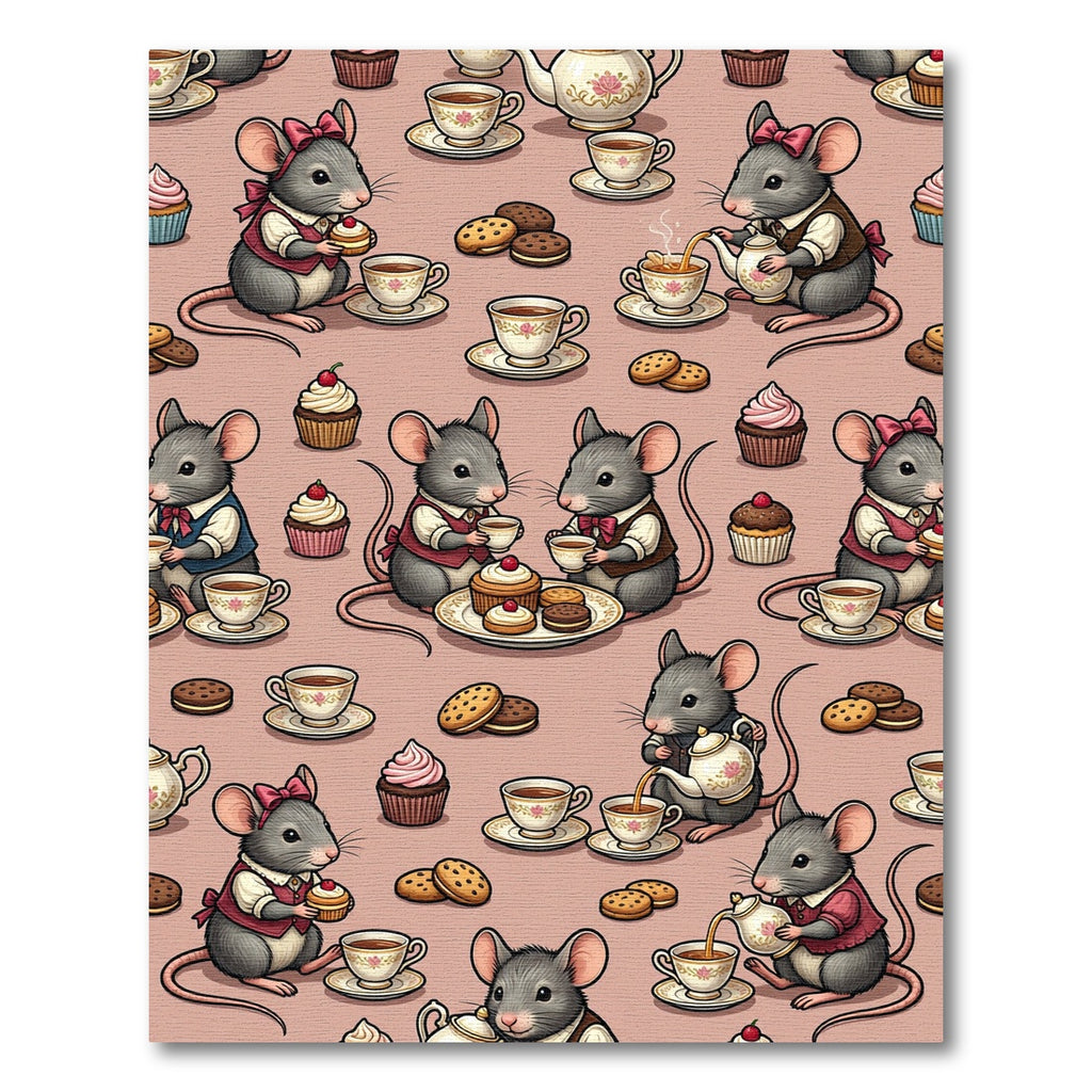 Whimsical Pink Tea Party Mouse Illustration Rug