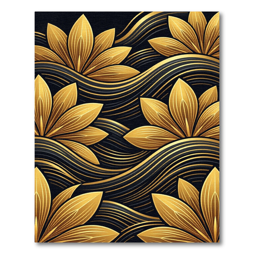 Golden Lotus Black Water Lilies Rug