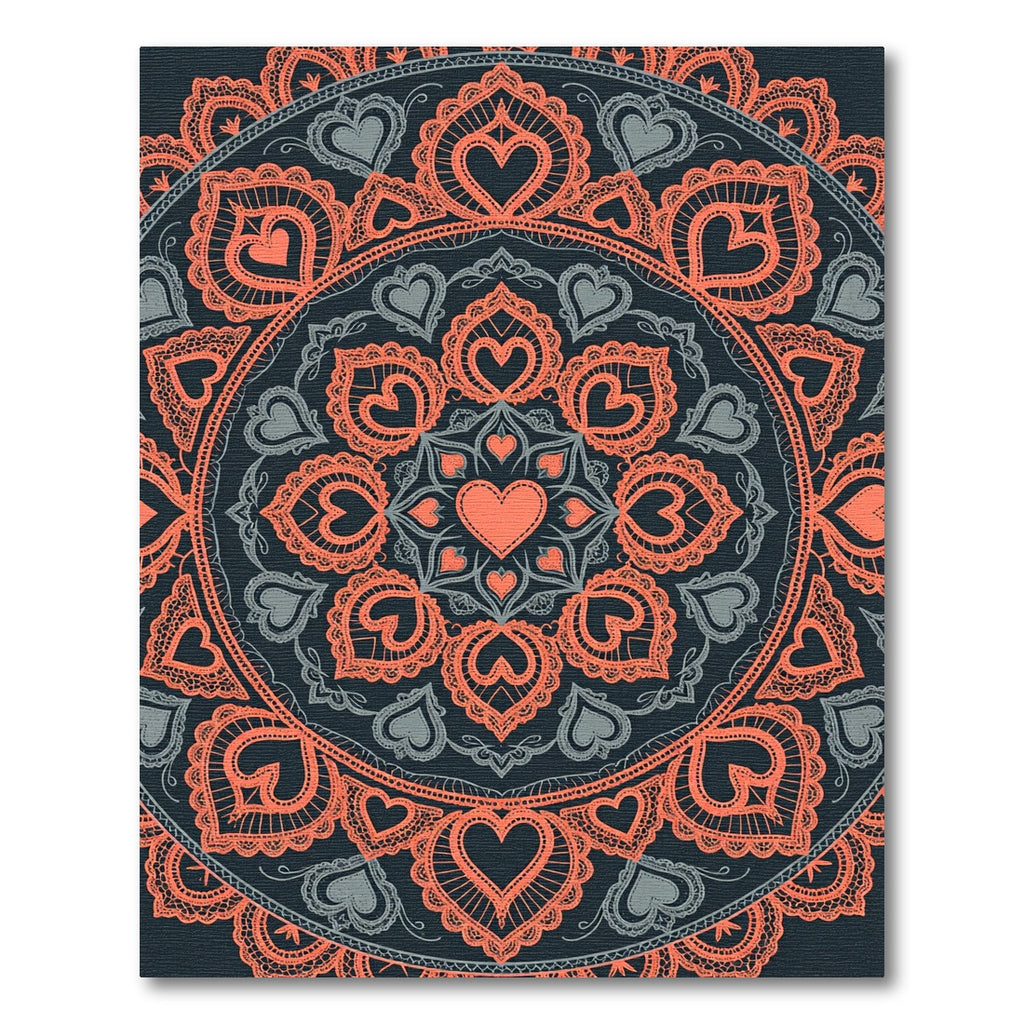 Coral Heart Lace Mandala Medallion Rug