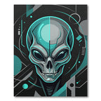 Cyber Alien Tech Neon Teal Portrait Rug