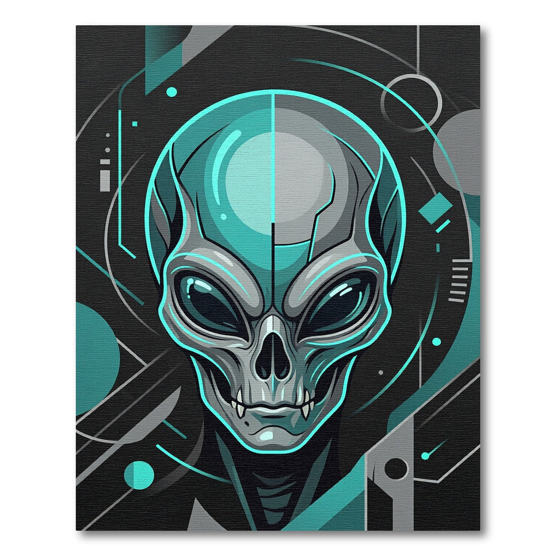 Cyber Alien Tech Neon Teal Portrait Rug