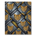 Metallic Leopard Head Geometric Panel Rug