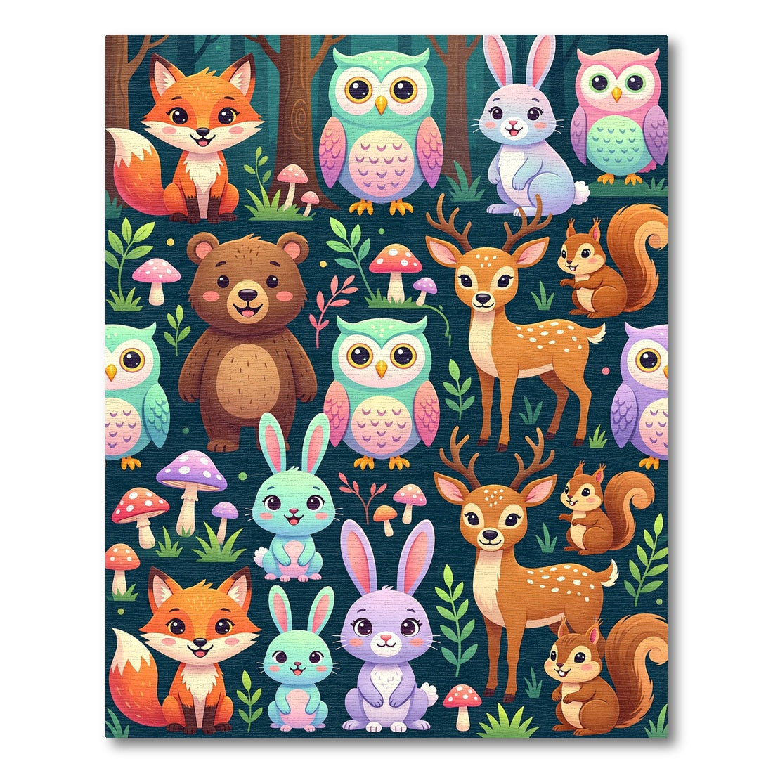 Whimsical Woodland Animal Forest Creatures Rug