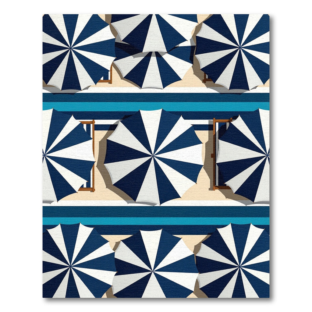 Blue and White Striped Beach Parasol Rug