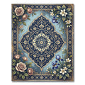 Navy Blue Floral Medallion Garden Rug