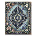 Navy Blue Floral Medallion Garden Rug